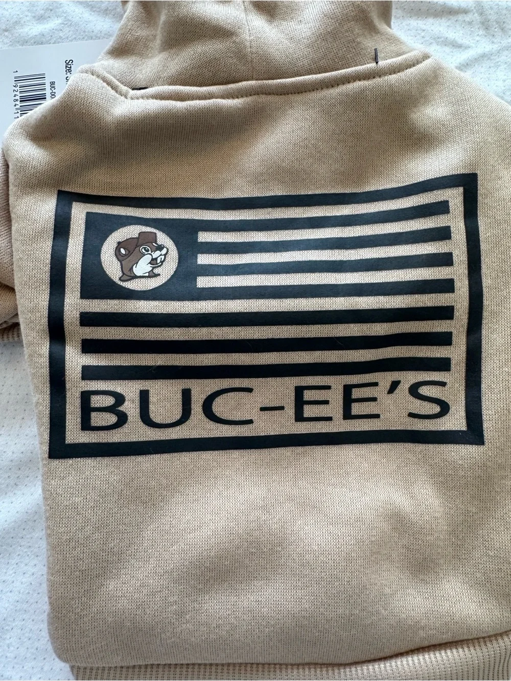 Buc-ee’s Beige / Tan Dog Hoodie with Cartoon Pup Patch Size S